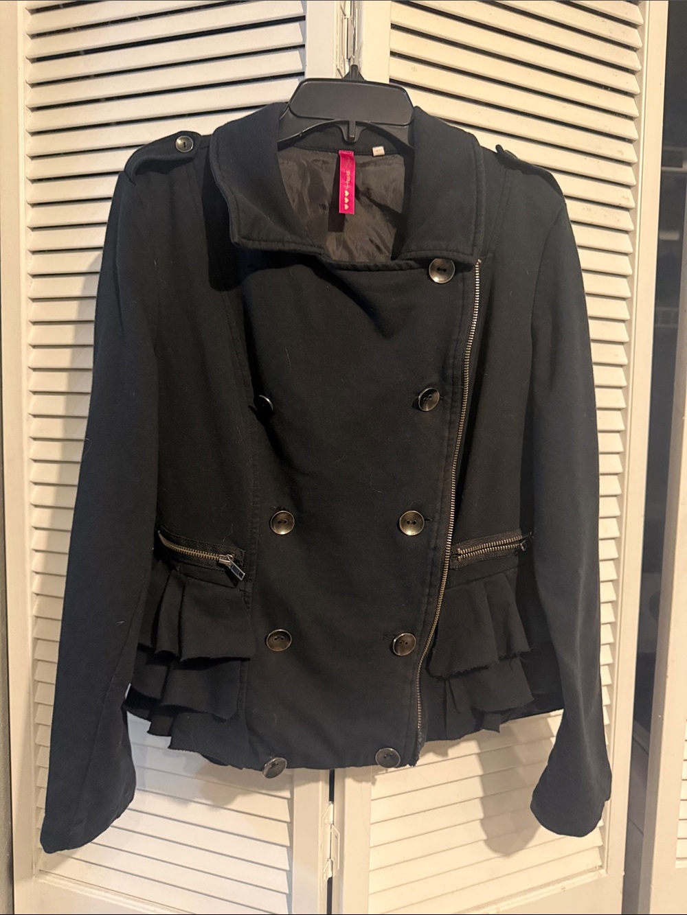 Heart Soul Black Double-Breasted Peplum Jacket